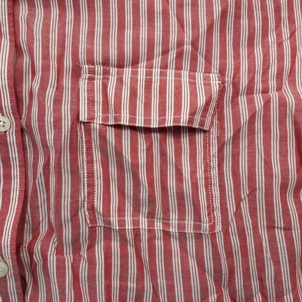 Chaps Denim Womens Large Red White Striped Short Sleeve Button Down Shirt Pocket - Picture 4 of 7
